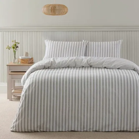 Durham Textured Stripe Duvet Cover & Pillowcase Set - Thyme, Cotton product