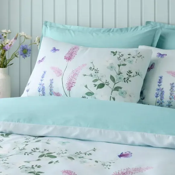 Butterfly Fields Duvet Cover & Pillowcase Set - Aqua Blue, Cotton alternate view