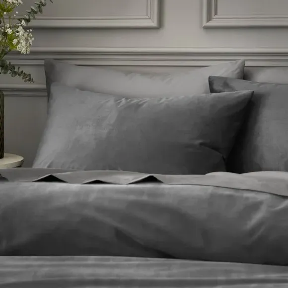 Duvet Cover & Pillowcase Set - Grey, Velour alternate view