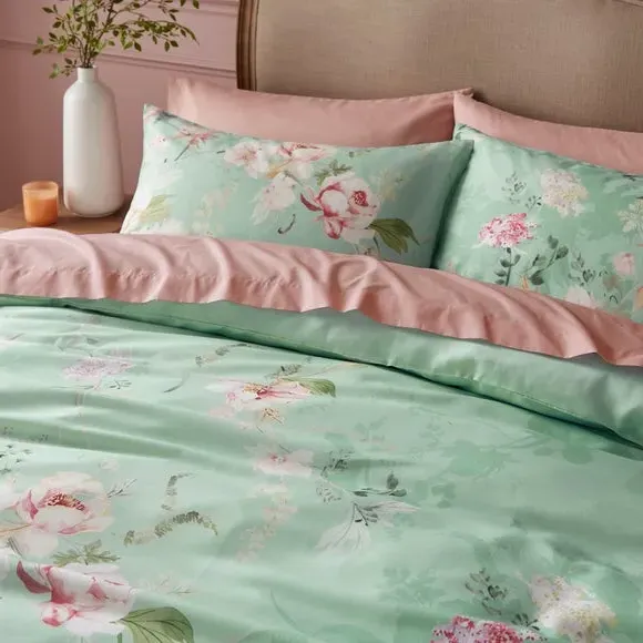 Melody Duvet Cover Set with Floral Design - Mineral, Cotton alternate view