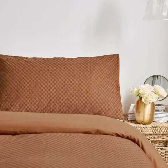 Aubrey Duvet Cover Set with Honeycomb Pattern - Camel, Cotton alternate view