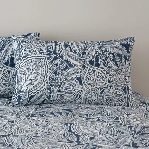 Duvet Cover Set with Pillowcase - Navy, Cotton alternate view