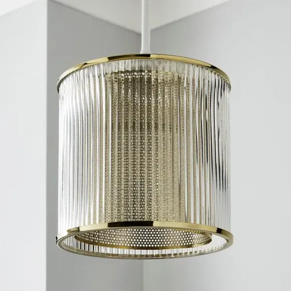 Kruze Clear Ribbed Glass Easy Fit Pendant Shade - Gold alternate view