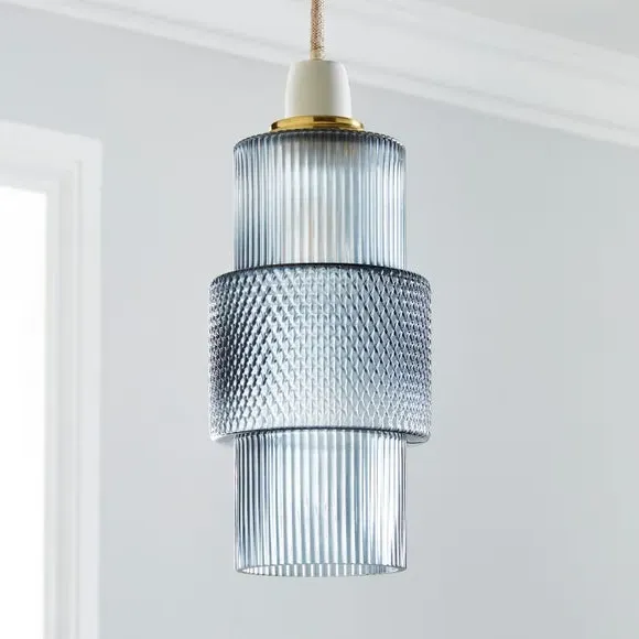 Elena Easy Fit Pendant Shade - Navy, Frosted Glass by Dunelm, image 2