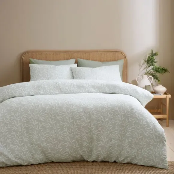 Ecton Leaf Jacquard Duvet Cover & Pillowcase Set - Sage Green, Microfibre product
