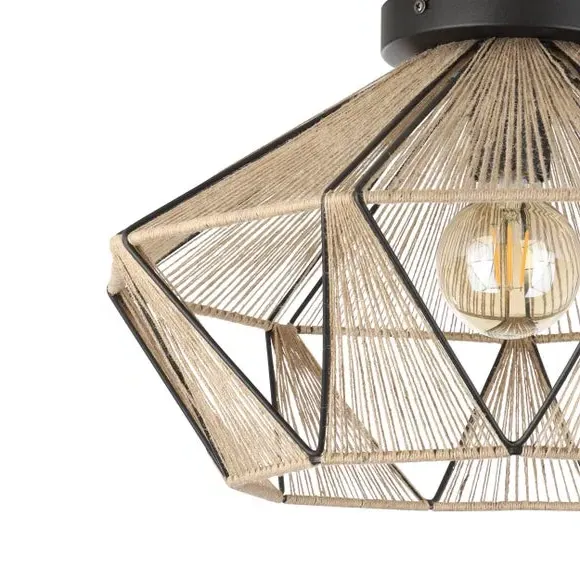 Adwickle Flush Ceiling Light - Black, Hemp alternate view