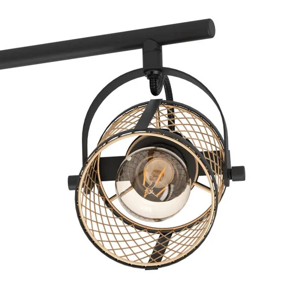 Dellow Industrial 3-Light Adjustable Ceiling Wall Spotlight - Black, Metal alternate view