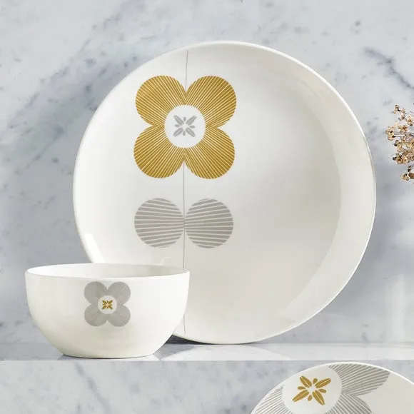 12-Piece Dinner Set with Floral Design - Yellow alternate view