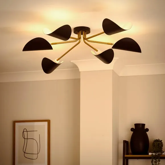 Lyon 6-Light Semi Flush Ceiling Light - Black, Satin Gold alternate view