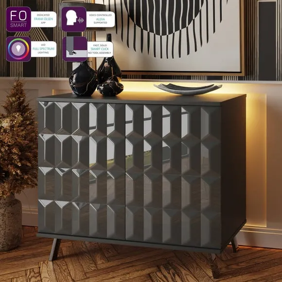 Elevate Small Sideboard with LED Lighting - Grey, High-Gloss alternate view