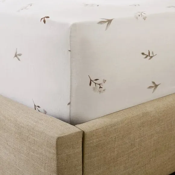 Elise Floral Fitted Sheet - Natural, Brushed Cotton alternate view