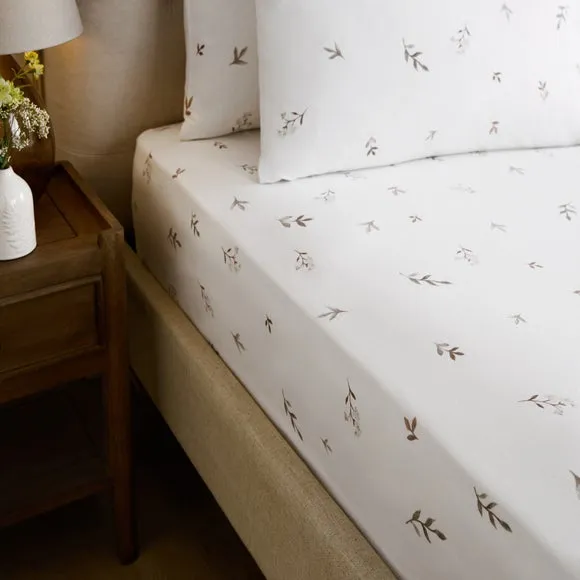 Elise Floral Fitted Sheet - Natural, Brushed Cotton product