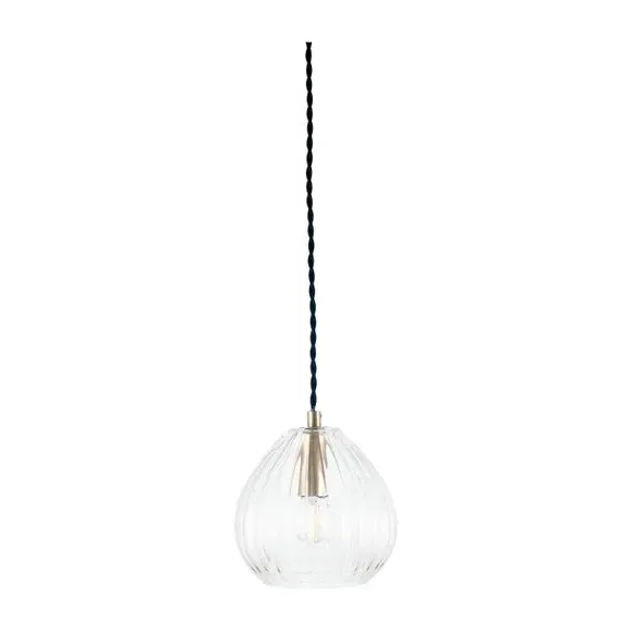 Ella Ribbed Glass Teardrop Pendant Light - Clear, Brass alternate view