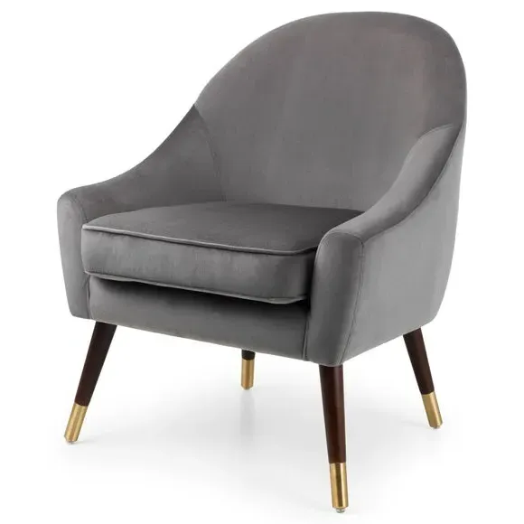 Cocktail Chair with Gold Details - Grey, Velvet alternate view