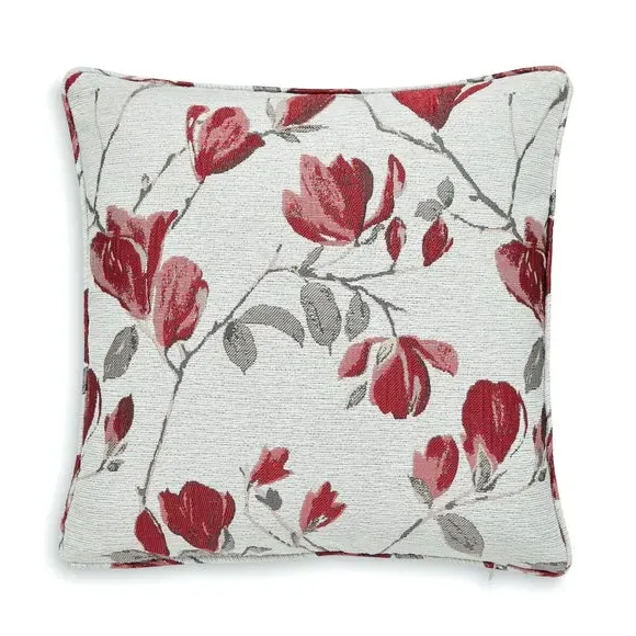 Floral Jacquard Cushion - Red, Fabric alternate view