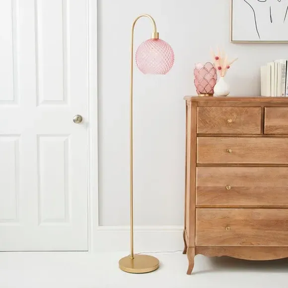 Floor Lamp with Foot Switch - Pink, Glass alternate view
