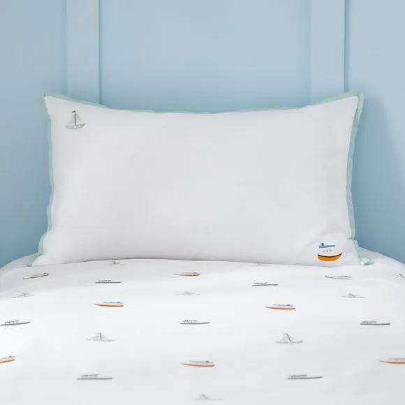 Embroidered Boats Duvet Cover and Pillowcase Set - White, Cotton alternate view