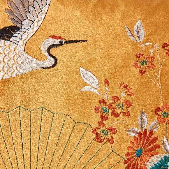 Embroidered Crane Cushion Cover - Gold alternate view