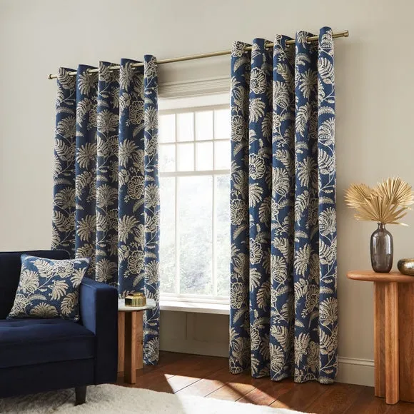 Dakota Embroidered Eyelet Curtains - Navy Blue, Polyester alternate view