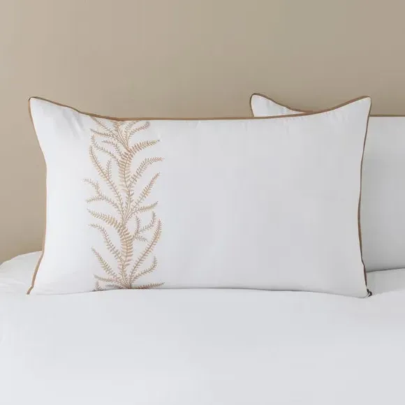 Embroidered Leaf Trail Duvet Cover & Pillowcase Set - Wheat, Microfibre alternate view