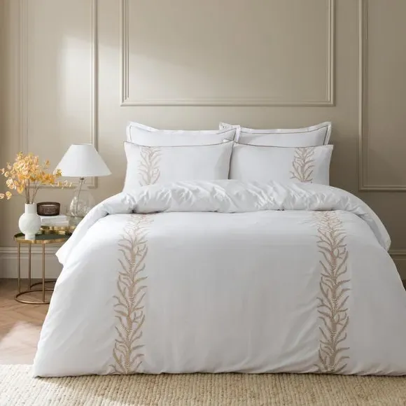 Embroidered Leaf Trail Duvet Cover & Pillowcase Set - Wheat, Microfibre product