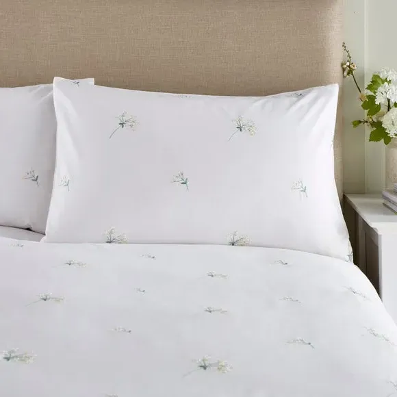 Emma Cow Parsley Embroidery Duvet Cover & Pillowcase Set - Yellow, Cotton Sateen alternate view