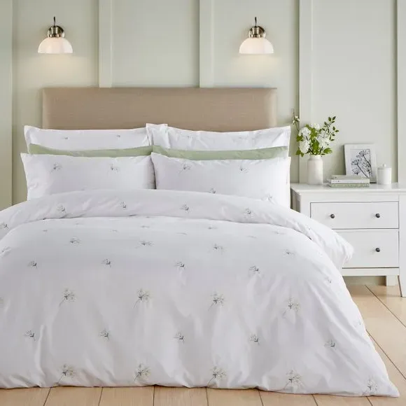 Emma Cow Parsley Embroidery Duvet Cover & Pillowcase Set - Yellow, Cotton Sateen product