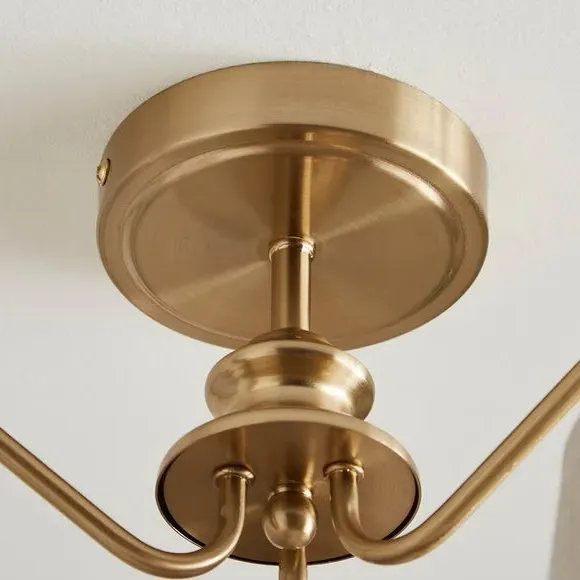 Enid 3-Light Semi Flush Ceiling Light - Gold, Linen by Dunelm, image 4