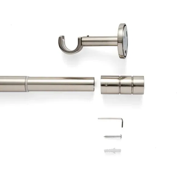 Extendable Curtain Pole with Cylinder Finial - Satin Steel Silver alternate view
