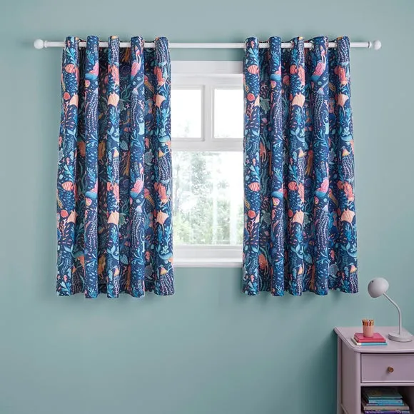 Eyelet Blackout Curtains - Blue, Polycotton alternate view