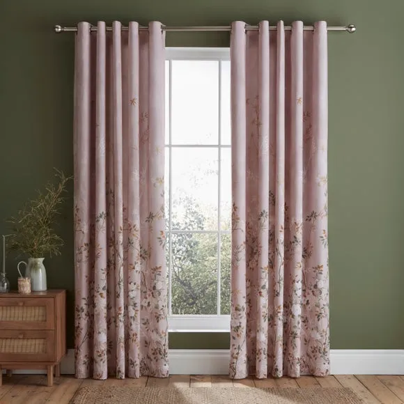 Oriental Trail Blackout Eyelet Curtains - Blush Pink, Polycotton alternate view