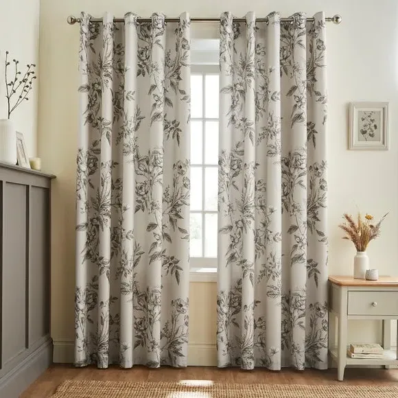 Bridget Etched Floral Blackout Eyelet Curtains - Natural, Cotton alternate view