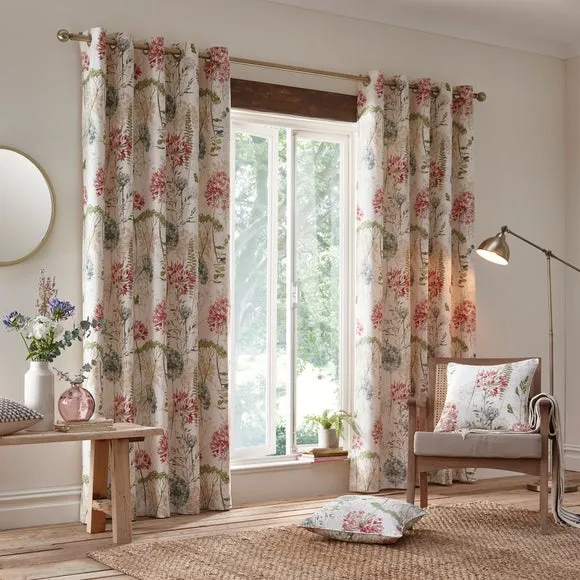 Eyelet Curtains Floral Print - Natural, Cotton alternate view