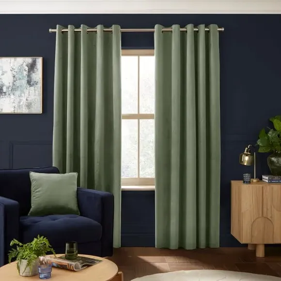 Eyelet Curtains Fully Lined - Sage Green, Velour alternate view