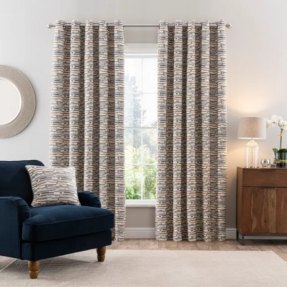 Eyelet Curtains with Abstract Pattern - Ochre, Boucle alternate view