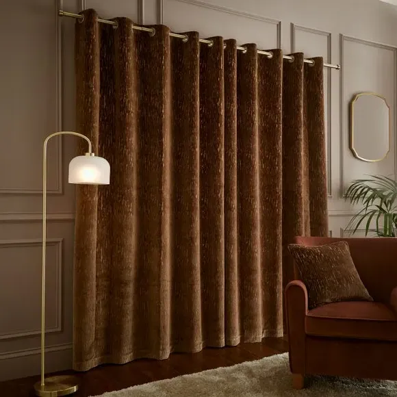 Eyelet Curtains with Cut Velvet - Chocolate, Velvet by Dunelm, image 4