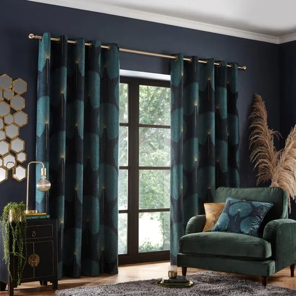 Eyelet Curtains with Fan Design - Green, Chenille alternate view