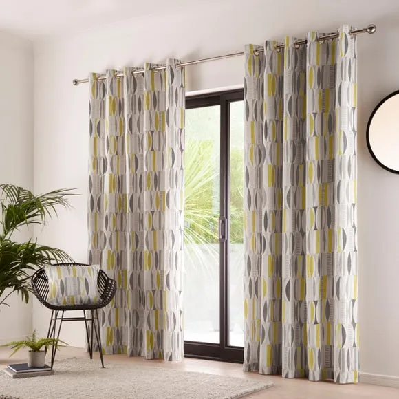 Cuba Eyelet Curtains with Geometric Print - Ochre alternate view