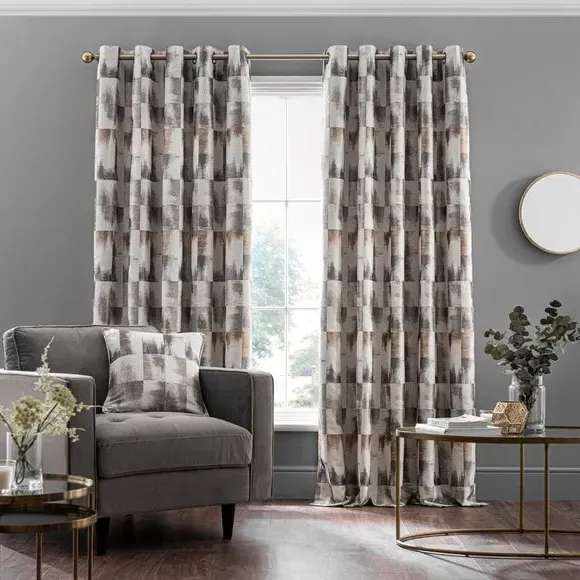 Eyelet Curtains with Jacquard - Silver, Polyester by Dunelm, image 2
