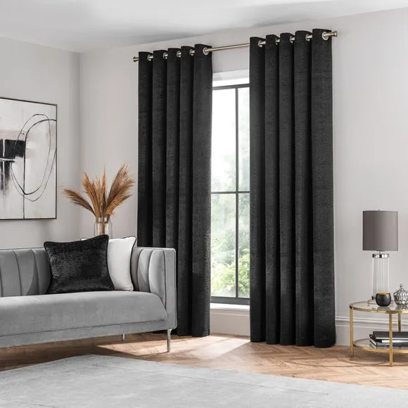 Liza Eyelet Curtains with Lining - Black, Velvet alternate view