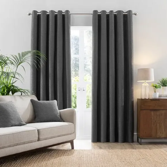 Eyelet Curtains with Lining - Graphite Grey, Boucle alternate view