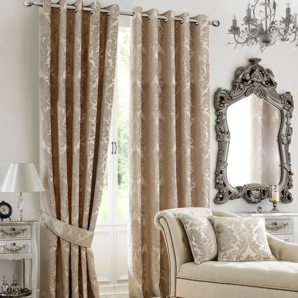 Eyelet Curtains with Lining - Natural, Jacquard alternate view