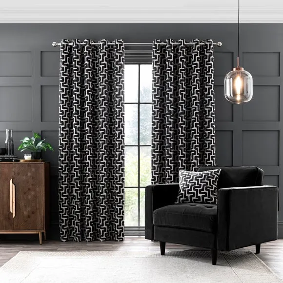 Eyelet Curtains with Pattern - Charcoal, Chenille alternate view