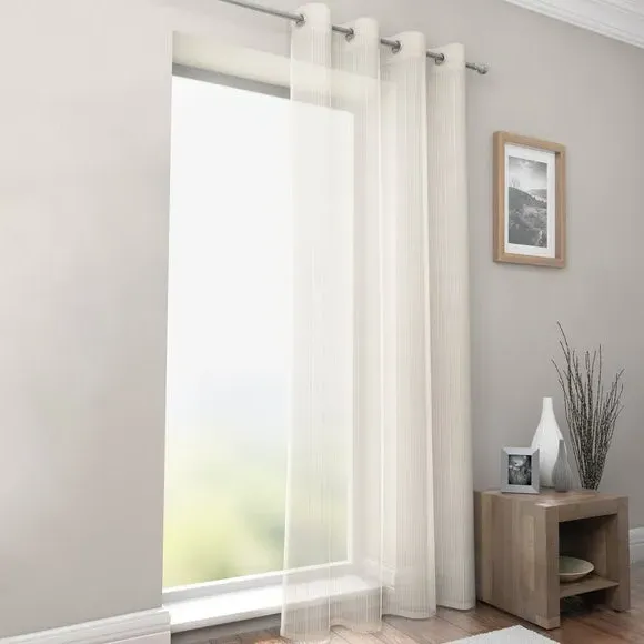 Eyelet Voile Panel with Shimmer Stripe - Ivory alternate view