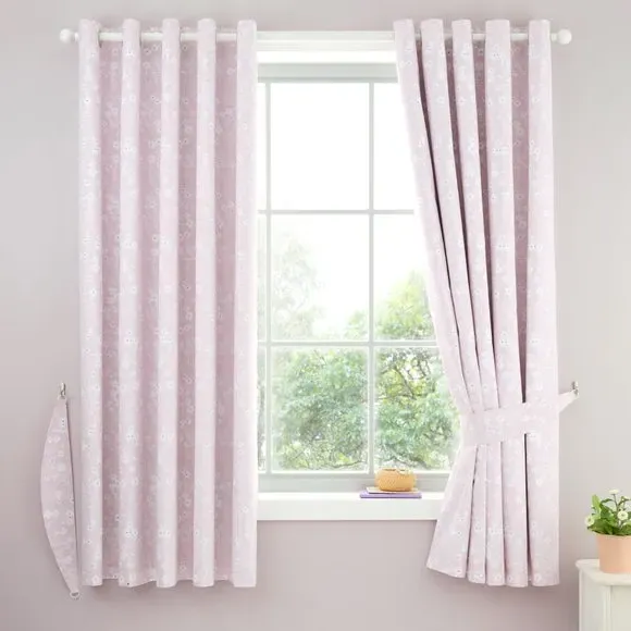 Blackout Eyelet Curtains - Pink, Polycotton alternate view
