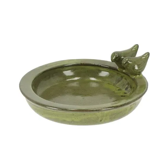 Round Bird Bath - Green, Ceramic alternate view