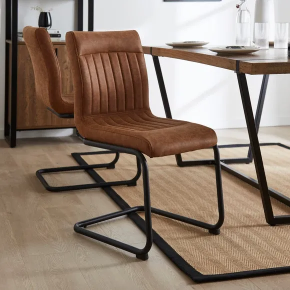 Set of 2 Dining Chairs with Ribbed Stitch - Tan alternate view