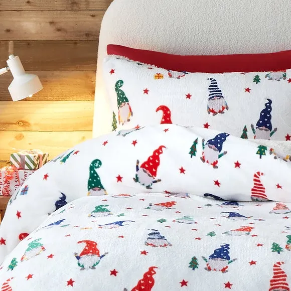 Festive Gnomes Duvet Cover & Pillowcase Set - Red, Polyester alternate view