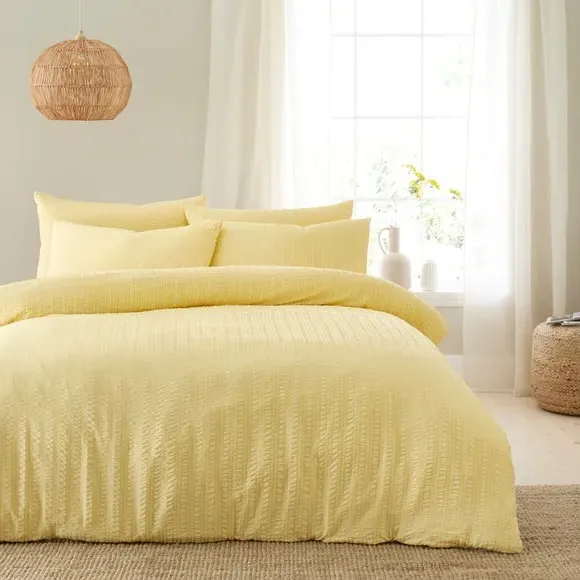 Finn Seersucker Duvet Cover & Pillowcase Set - Soft Yellow product