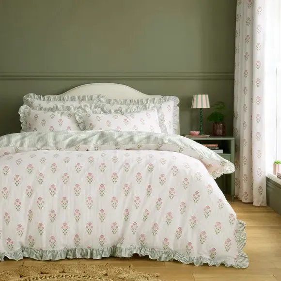 Fiorella Frilled Duvet Cover & Pillowcase Set - Pink, Cotton product